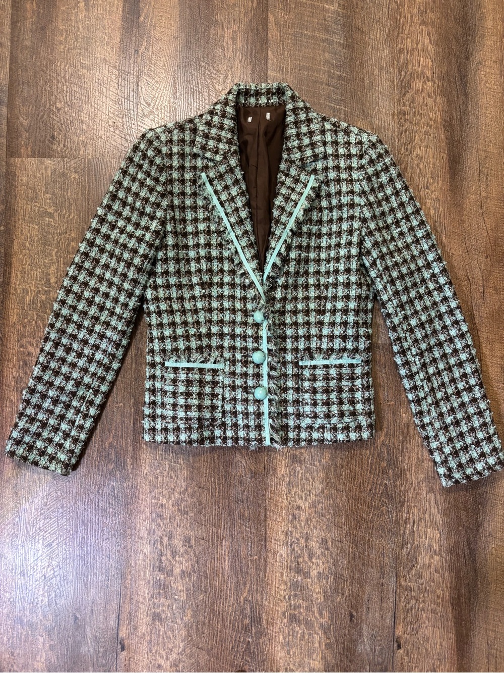 Vintage 90s French NAF NAF Mint & Brown Tweed Blazer